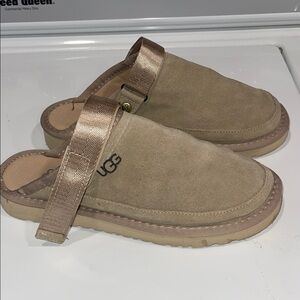 UGG Tan Suede Slippers with Gold Strap